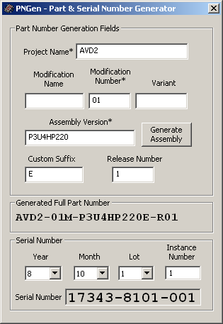 PNGen - Part and Serial Numbers Generator